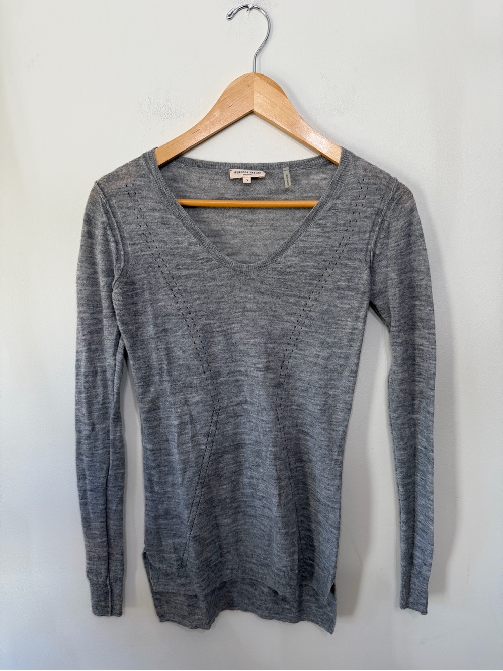 Rebecca Taylor Longline Cutout Wool Alpaca Sweater Top Grey Lightweigh Women’s S